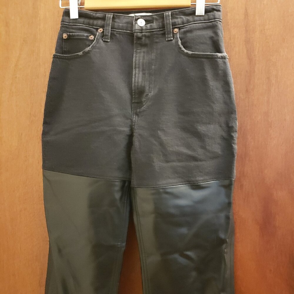 Abercrombie & Fitch The '90s Straight Ultra High Rise Vegan Leather/Jeans, 26 2s
